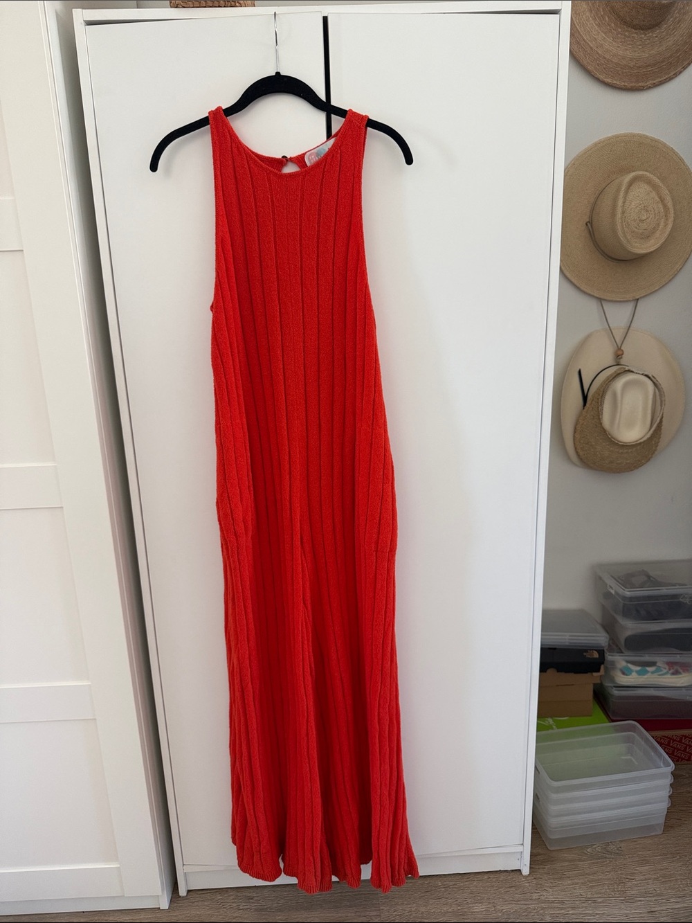 FREE PEOPLE / Sleeveless Orange Red Sweater Knit Maxi Jumpsuit
